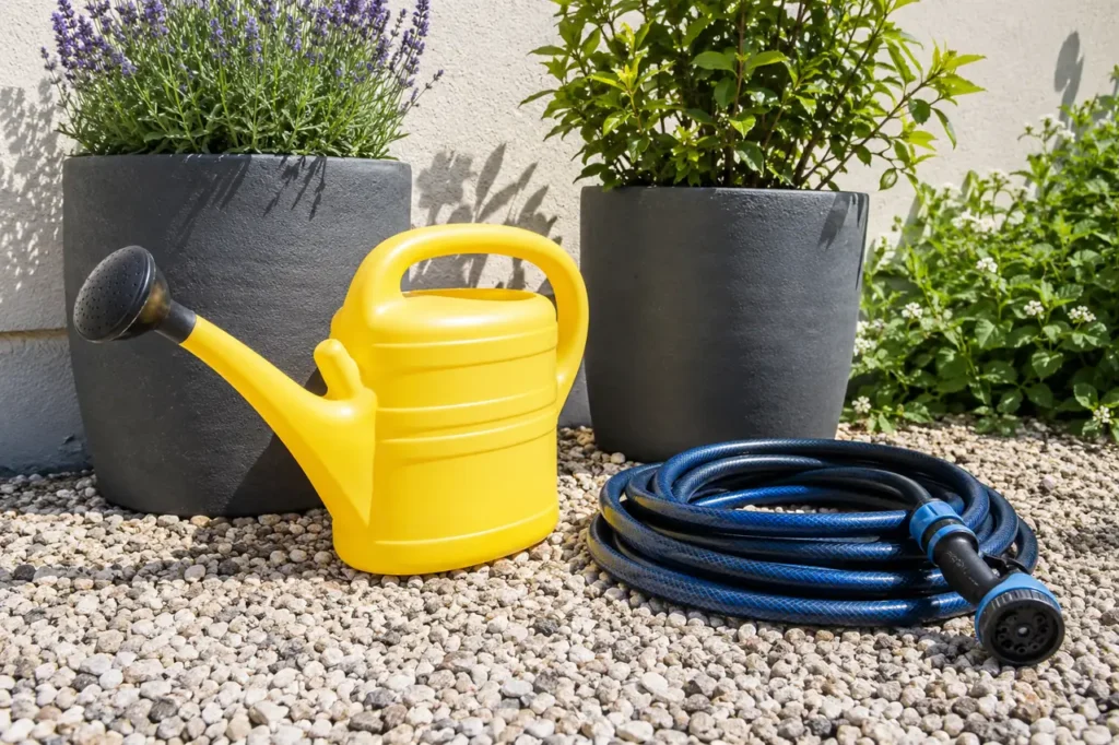 Watering can or hose: choosing kit for patio pots